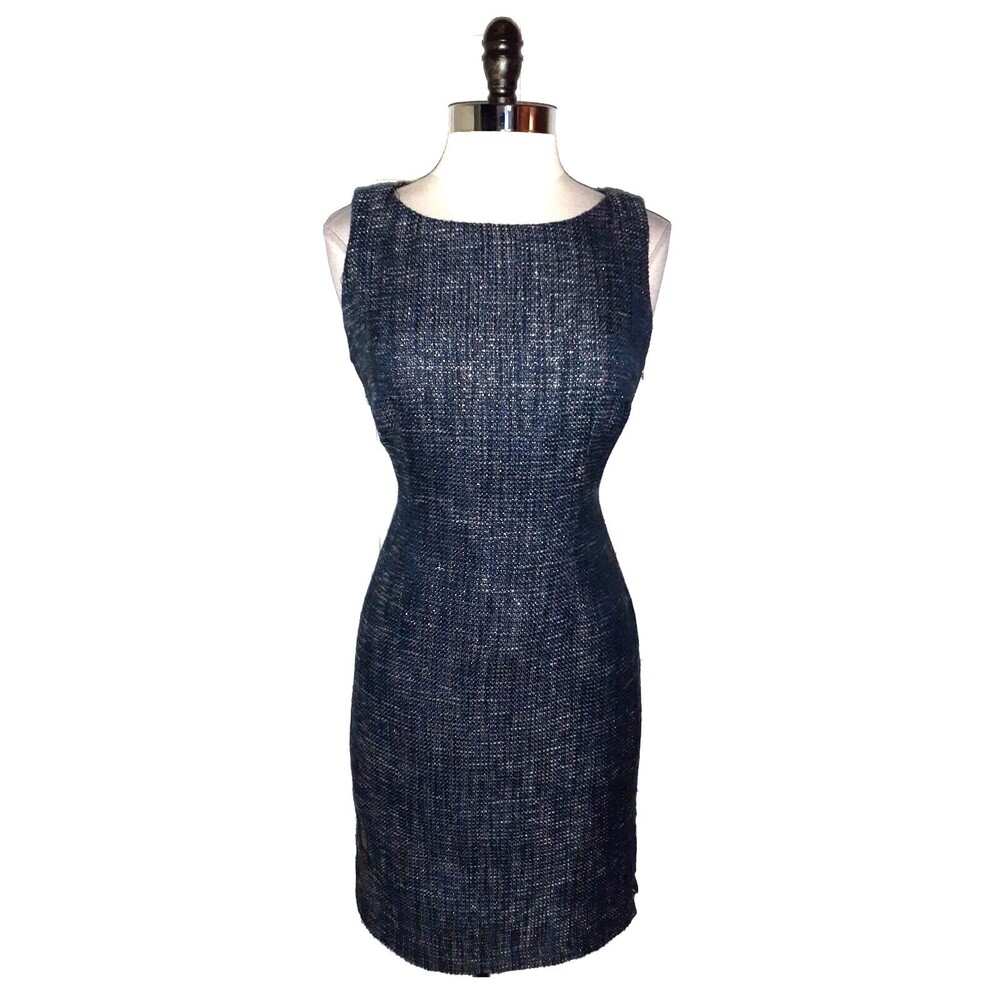 CALVIN KLEIN Size 10 Sheath Dress Blue Grey Sparkles Side Zippers Sleeveless